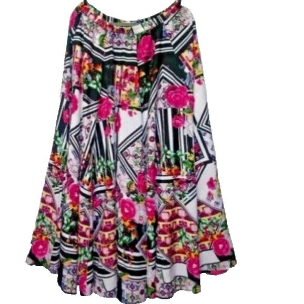 boho maxi skirt Sz M Floral Pink Roses colorful Peasant Modest cottagecore